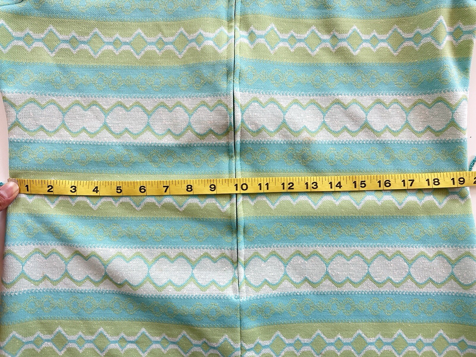 Vintage 70s Mod Shirt Dress Blue Green Stripe Belt Zip Knit Retro Diner Granny