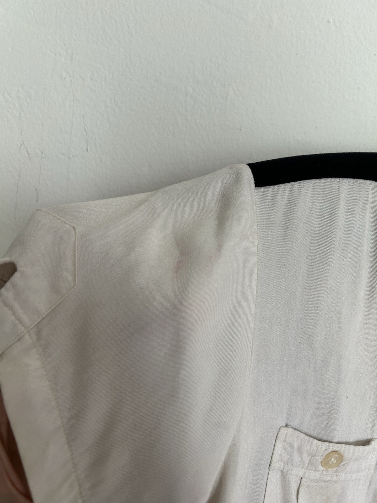 Vintage 1950s Rayon Loop Collar Bowling Shirt Women’s Size 34 Chain Stitch White