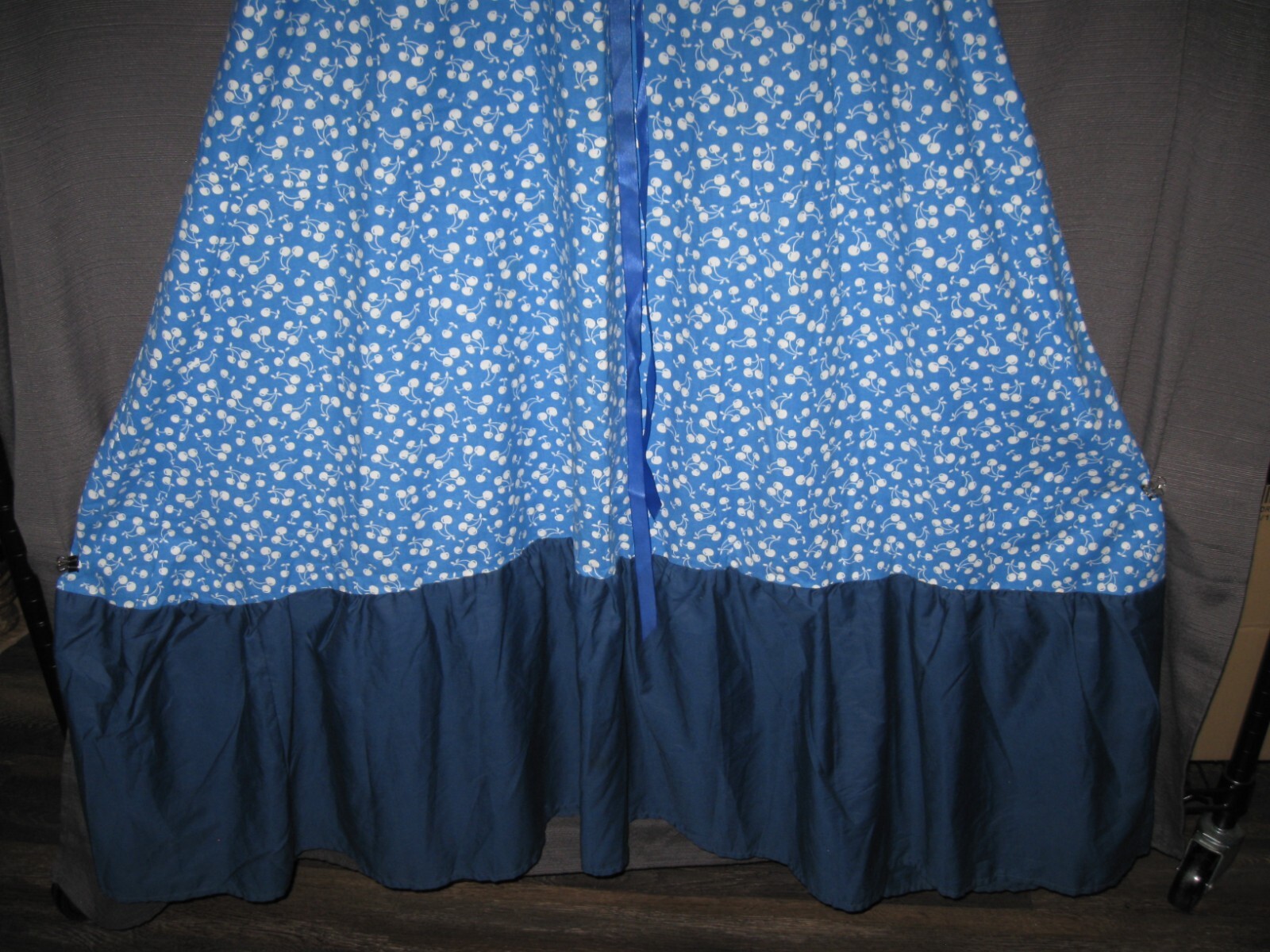 Vintage handmade long Maxi Prairie Dress Cherry Pattern w/Bag Cottage Core Farm