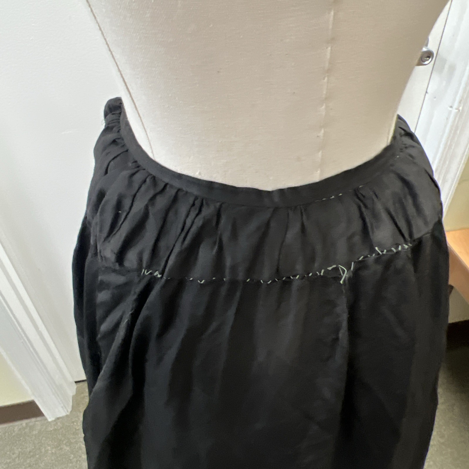 Beautiful Original Edwardian Pattern Black Polished Cotton Petticoat, SZ 26&Prime;-28&Prime;