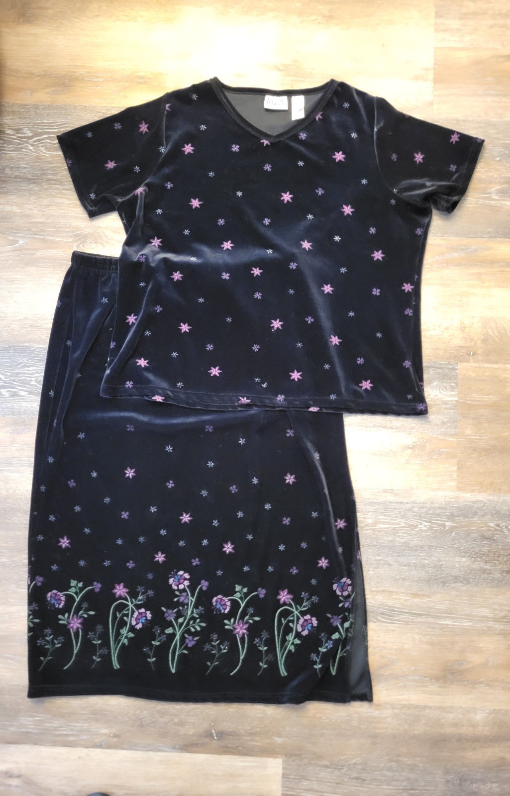 Vtg RUSS A Liz Claiborne Co. 2 Pcs Set Black Velour Top Maxi Skirt Sz 18W/20W