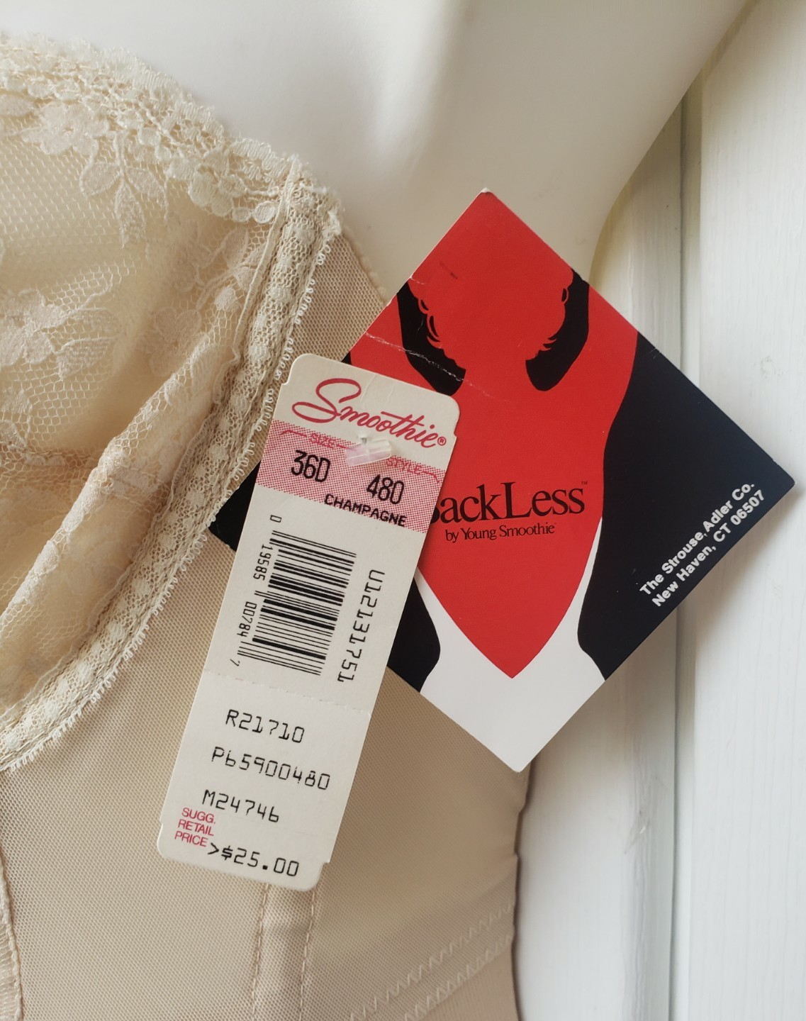 Vintage Backless by Young Smoothie Longline Corset Bra Size 36D Beige NEW