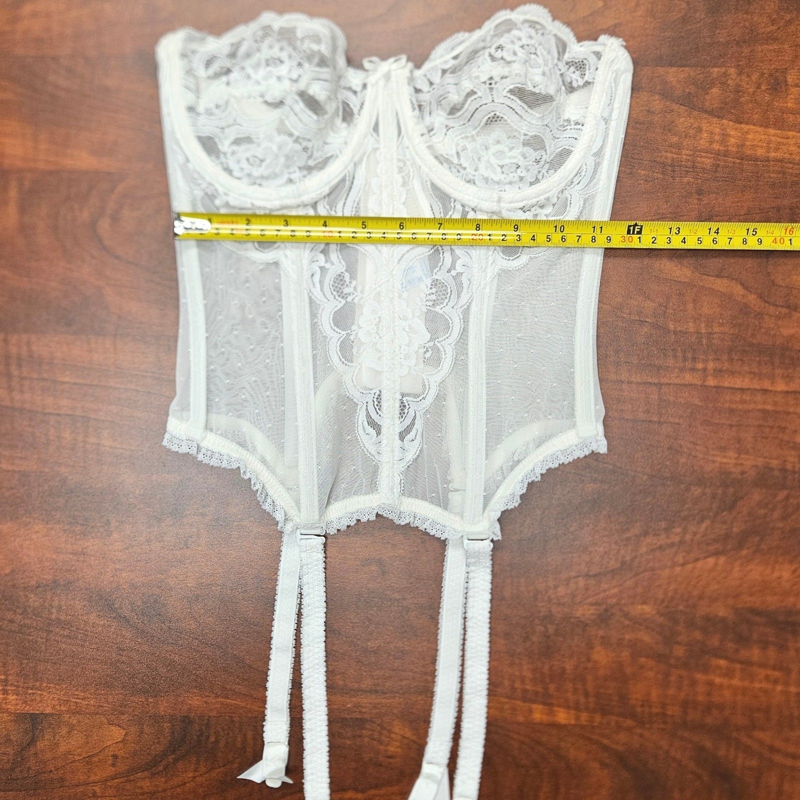 Vintage Vanity Fair White Lace Bustier Corset Garter Lingerie Coquette VTG