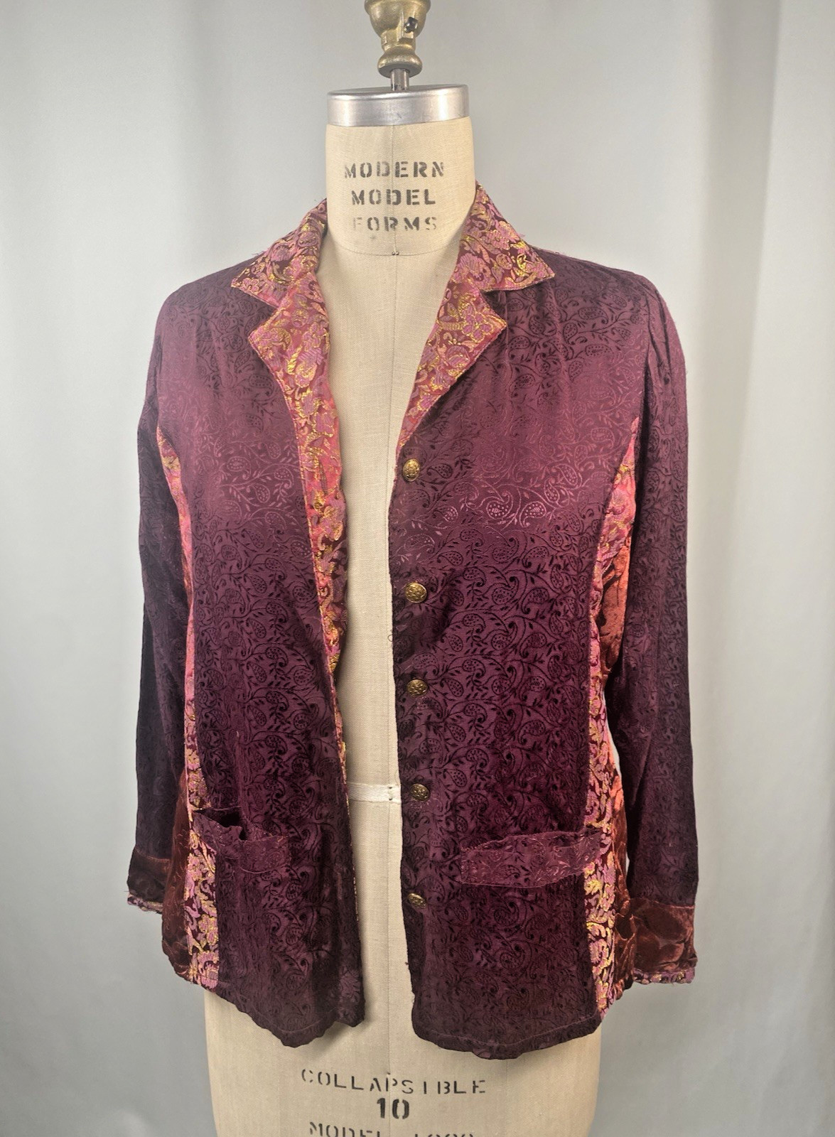APRIL CORNELL Vintage Top Jacket SIZE SMALL burgundy boho patchwork 90s Y2k