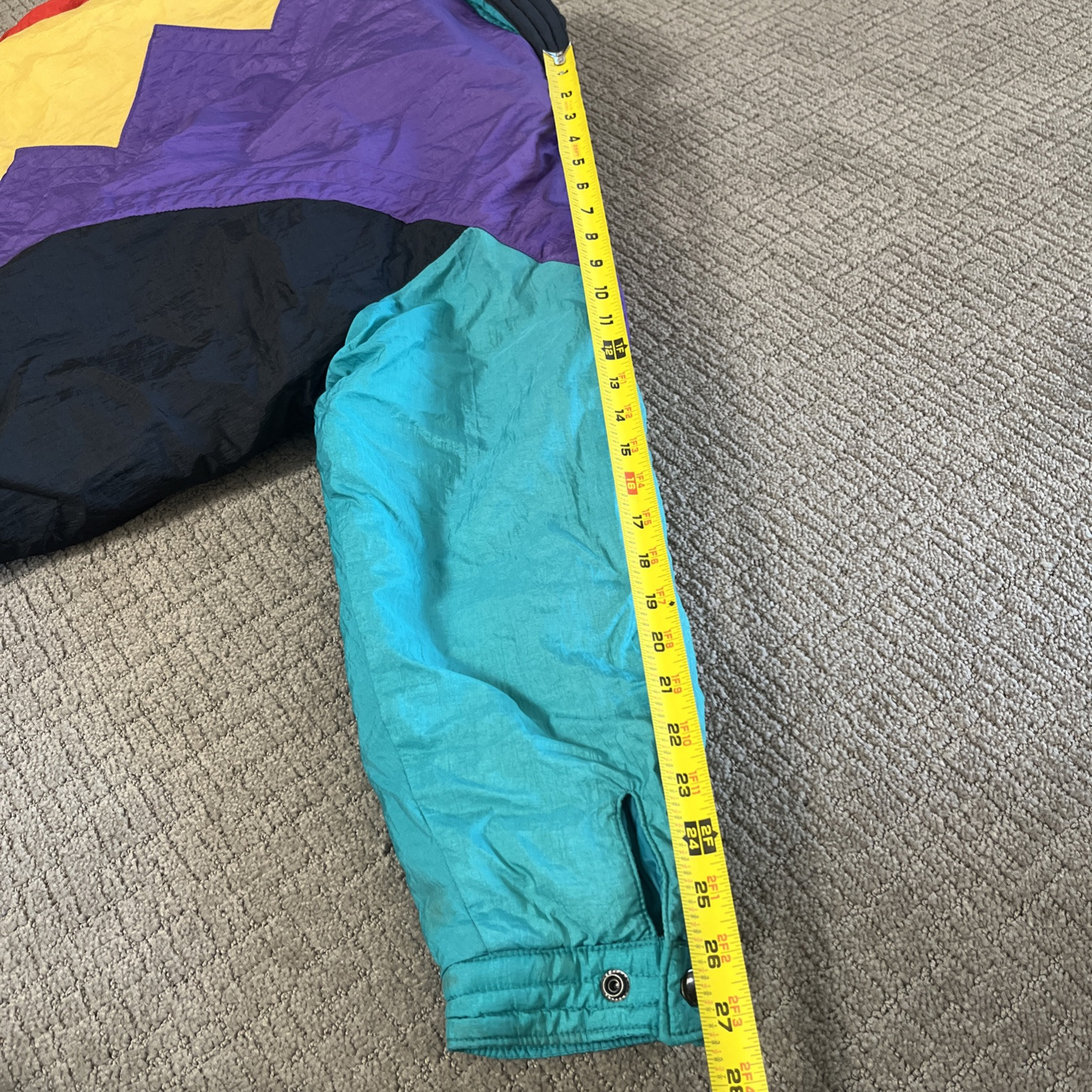 Ski Jacket Color Block Nylon Green Purple Pink New York Girl Size Medium VTG ‘80