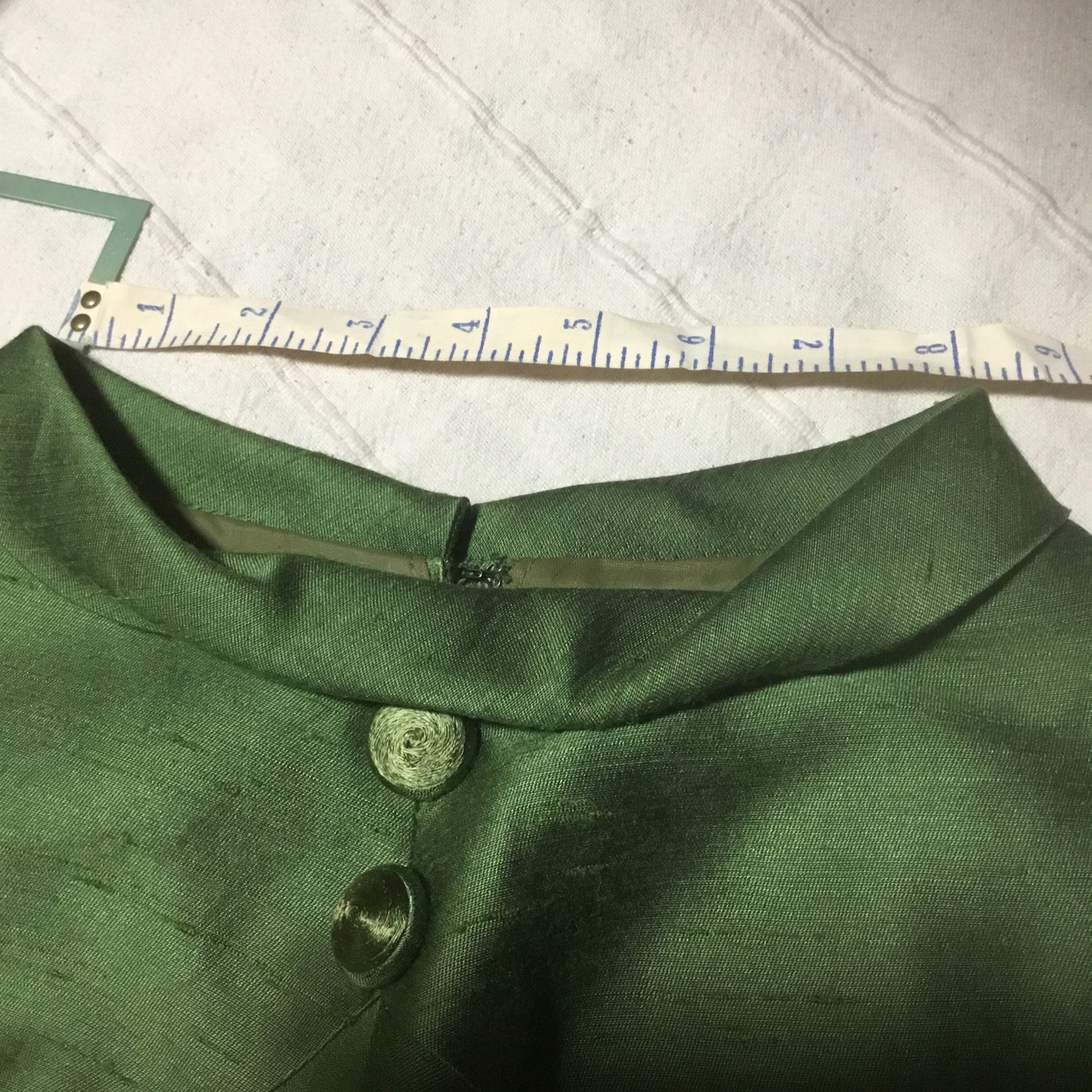 60s Forest Green Mod Mini Shift Dress VTG Sz 8 S Slubs Shantung ? Lined