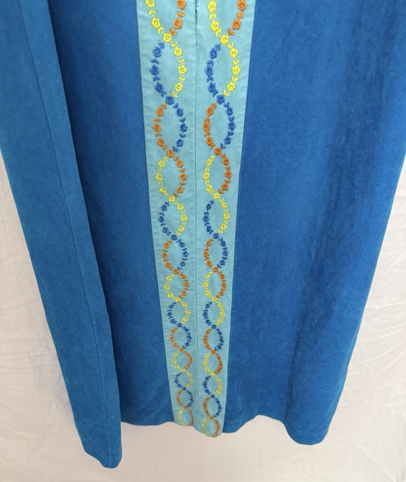 VTG 70s Blue Hostess Caftan Maxi Lounge Dress Boho Grandma Chic Glam