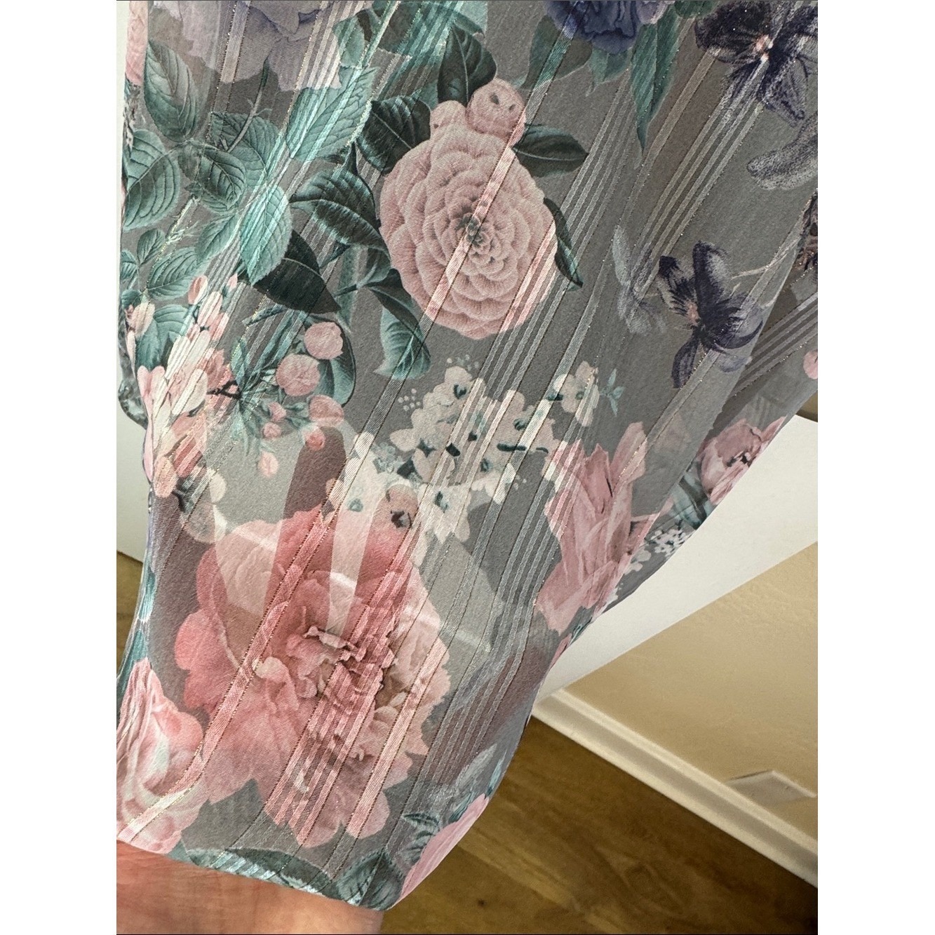 torrid Gray Floral Spaghetti-Strap Cami with Pink and Lavender Flowers