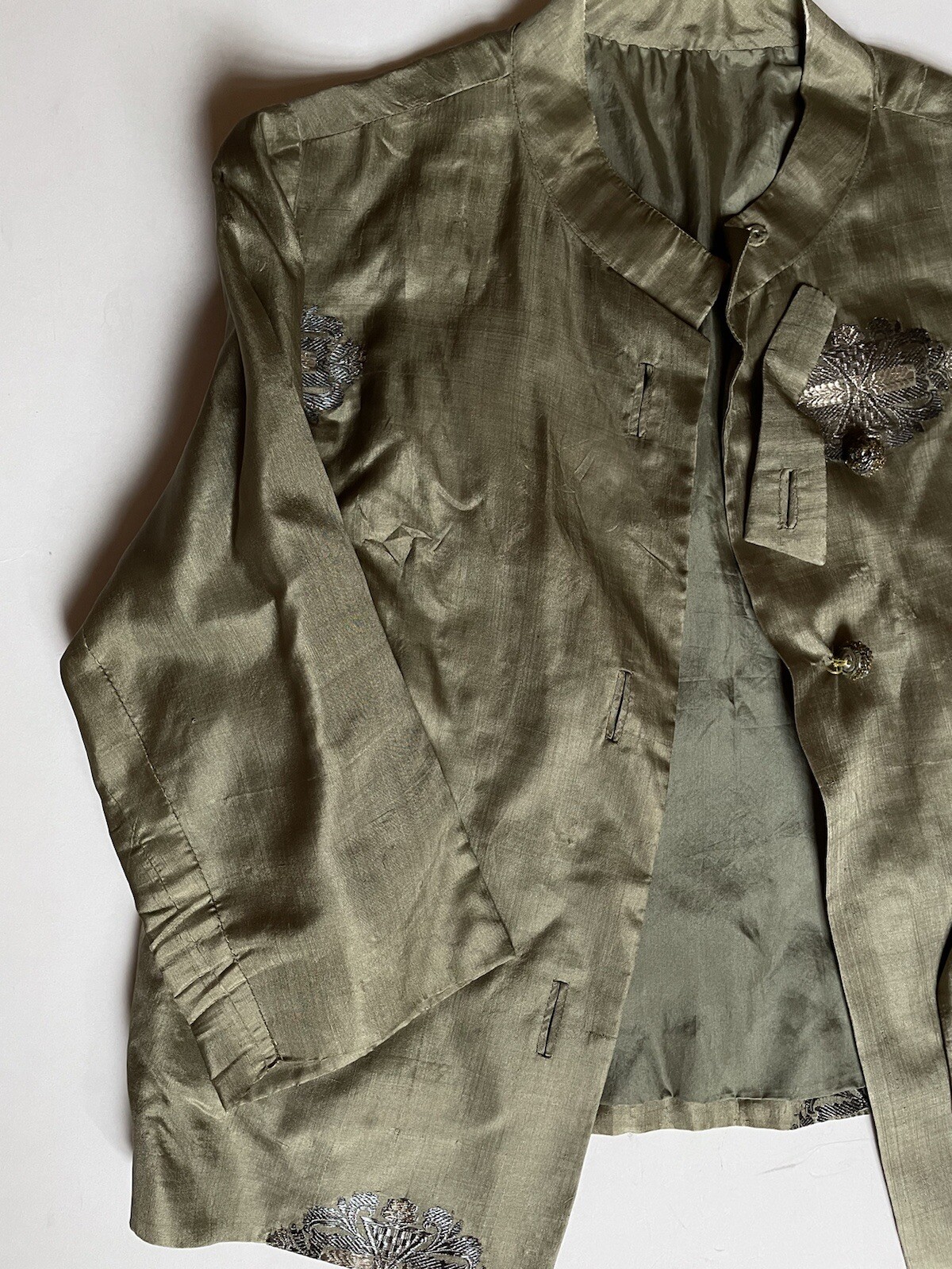 Vintage Silk 50s Cropped Jacket Top 3/4 Sleeve Sz M Or S Asian style