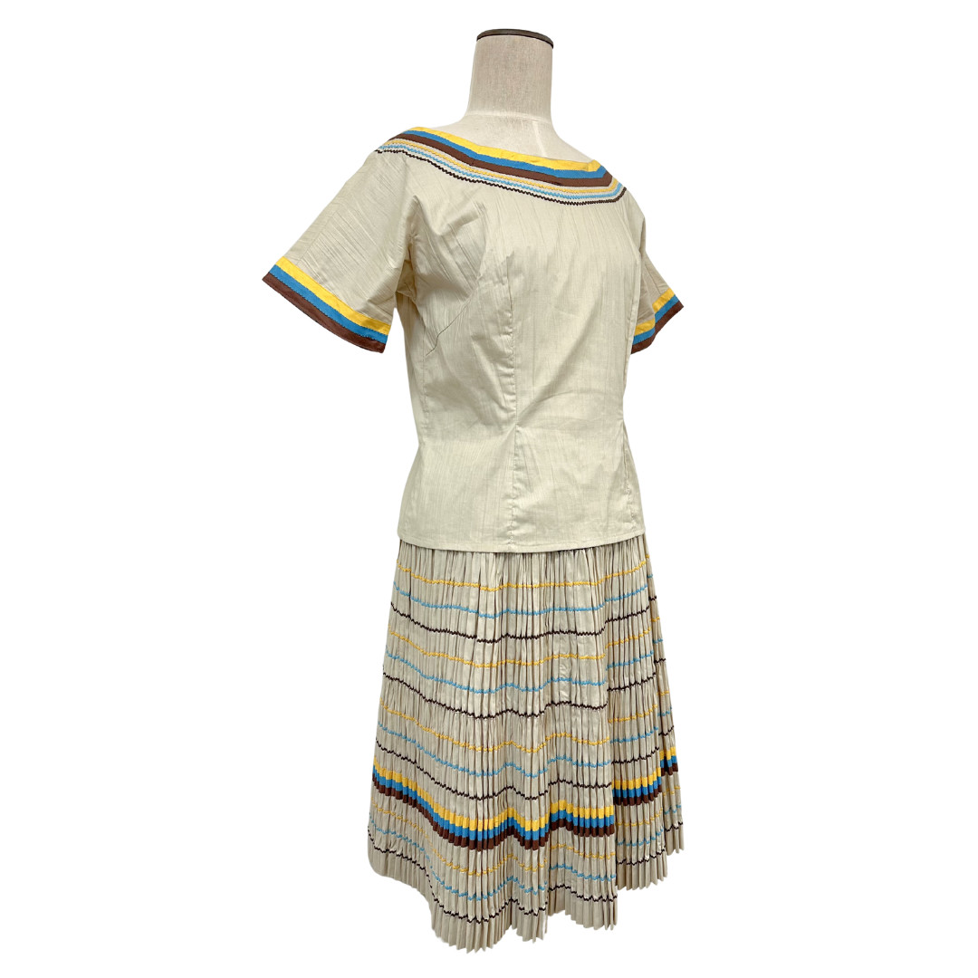 Vintage 1950s Jojanto NM Southwestern 3pc Patio Fiesta Rickrack Skirt Set
