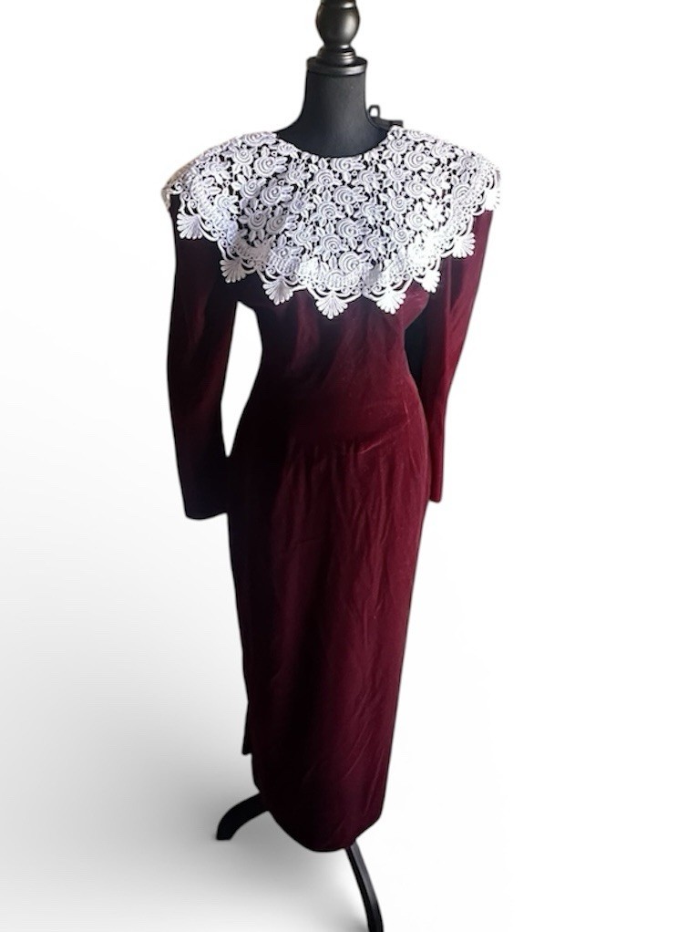 Vintage Jessica McClintock Dress Burgundy Velvet Puff Sleeves Regency Maxi Sz 10