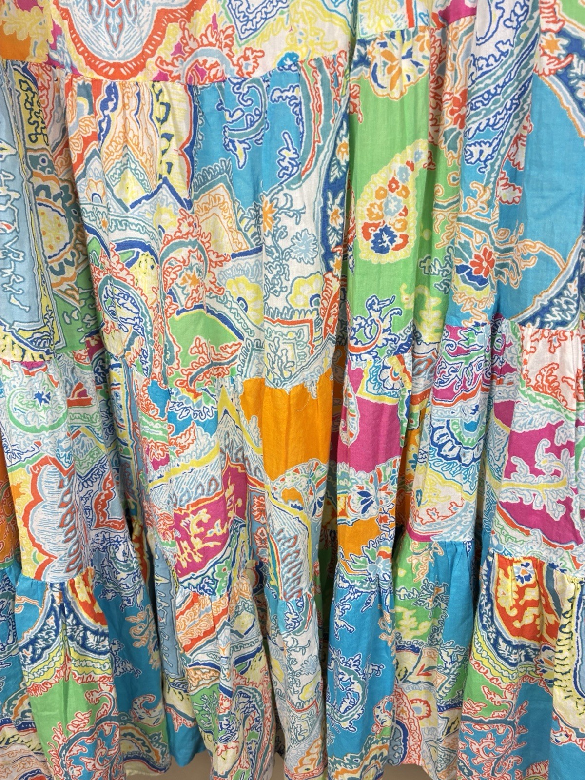 VTG Lauren Ralph Lauren y2k 90s Paisley Tiered Cotton Maxi Skirt M Boho Festival