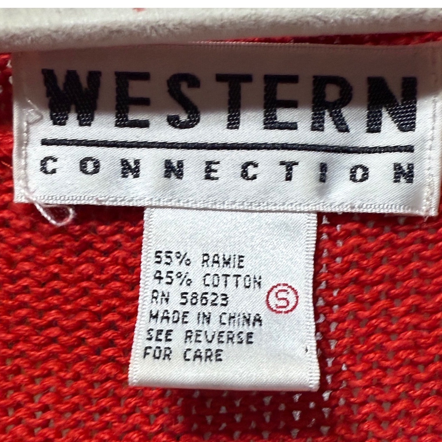 Kitschy Retro Vintage Western Connection Red Sweater Sequin Pearl Embellished S