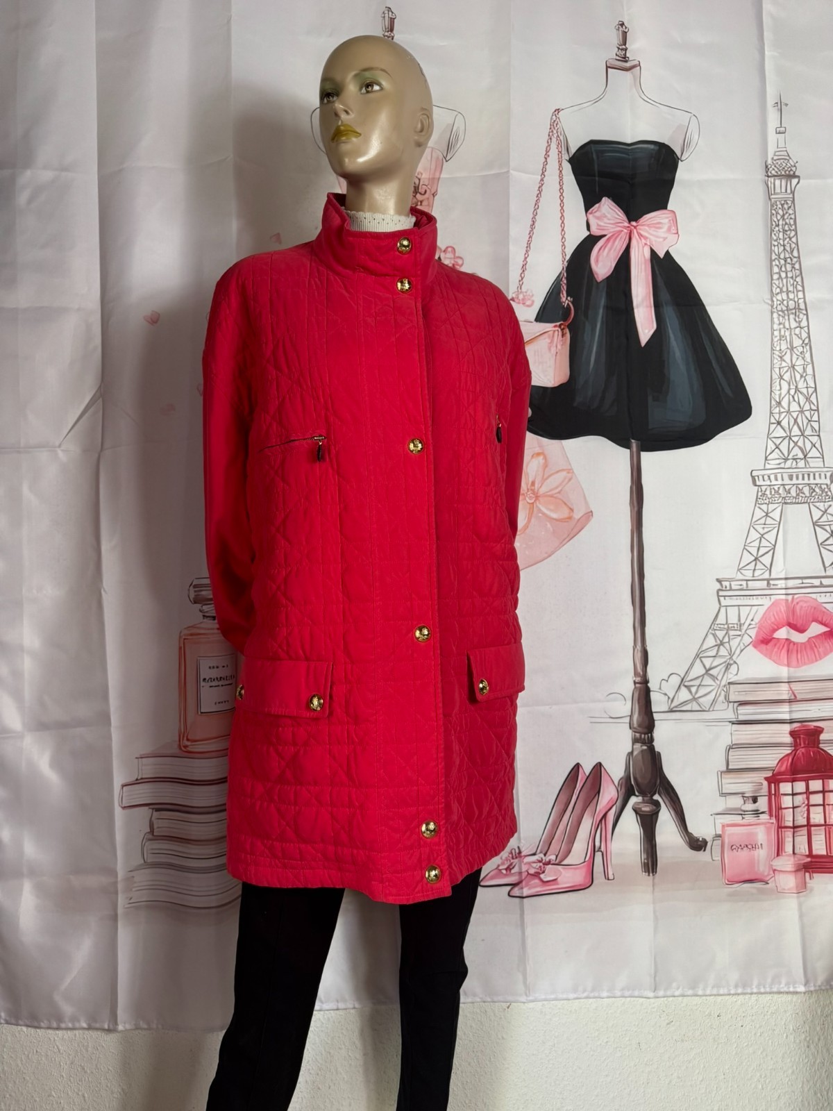 Vintage Antonette Haushofer Quilted Jacket Red Equestrian 44 46