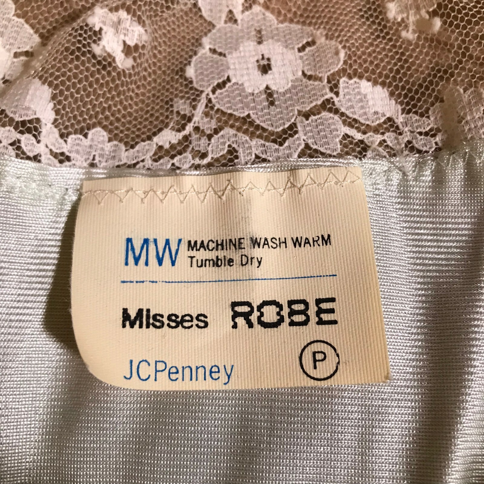 JC Penney Robe Full Length Vintage Minty Green Ivory Sheer Lace Size P