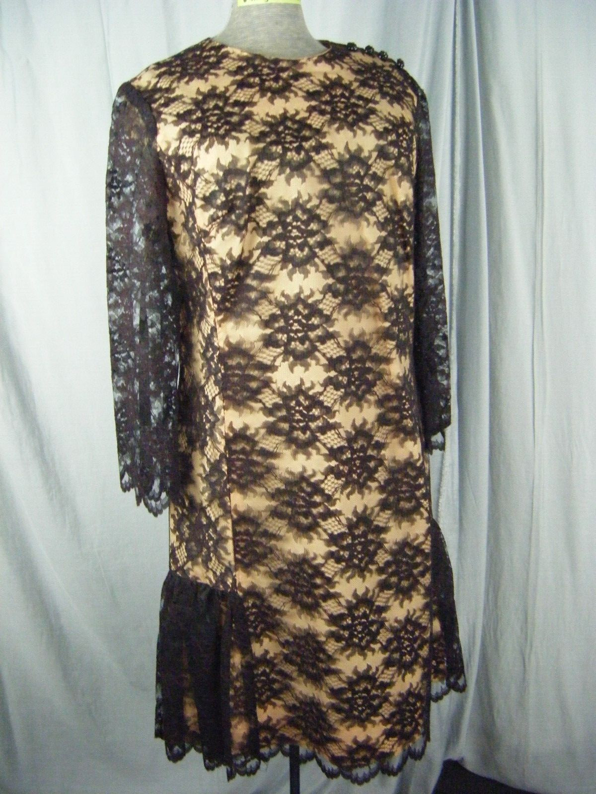 CAROL CRAIG Vtg 60s Dark Brown Floral Lace Overlay Cocktail Dress-Bust 39/M
