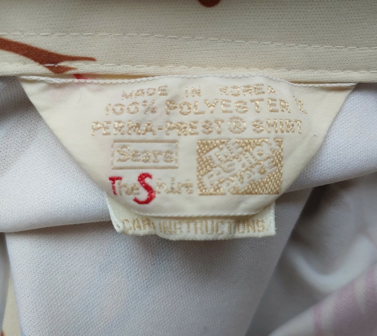 Vintage Sears Cream Button Down Top with Pink/Grey/Peach/Brown Florals Size 12