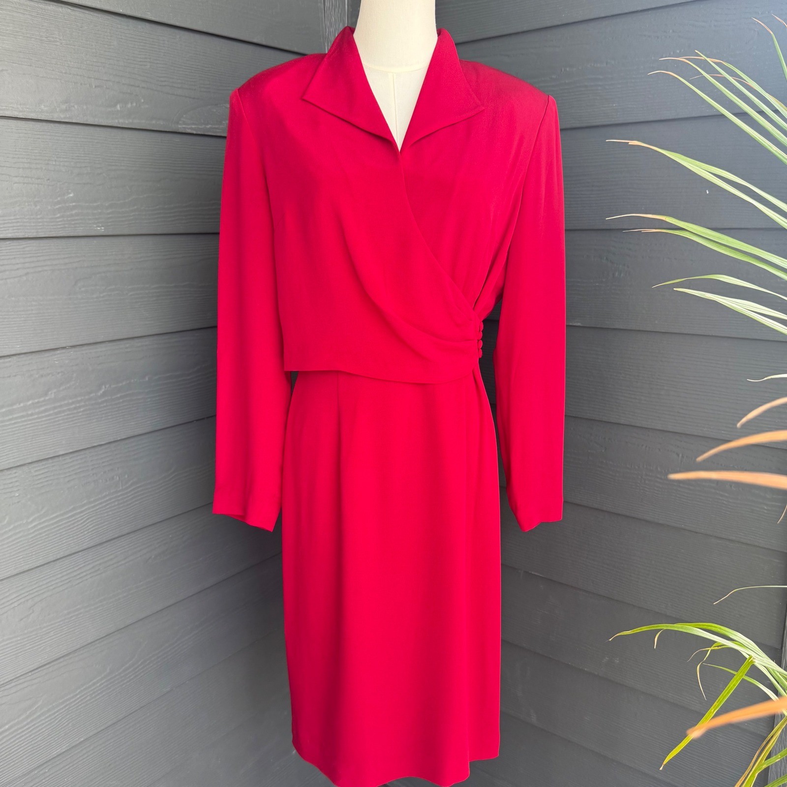Donna Morgan Silk Wrap Midi Dress Pink Long Sleeve Cocktail Size 10