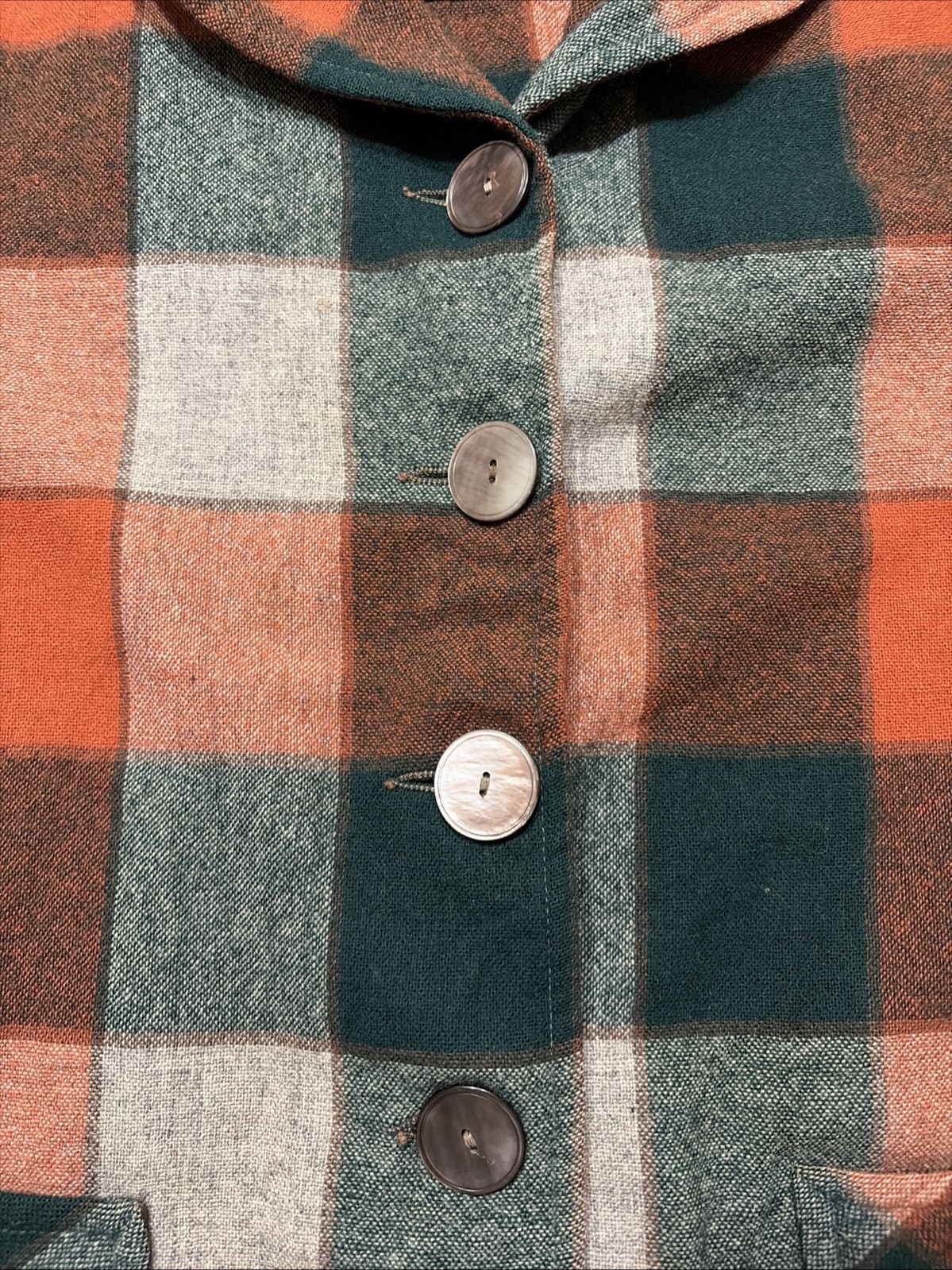 Vintage 50s Pendleton 49er Wool Rare Autumn Orange Green Plaid Chore Coat LG