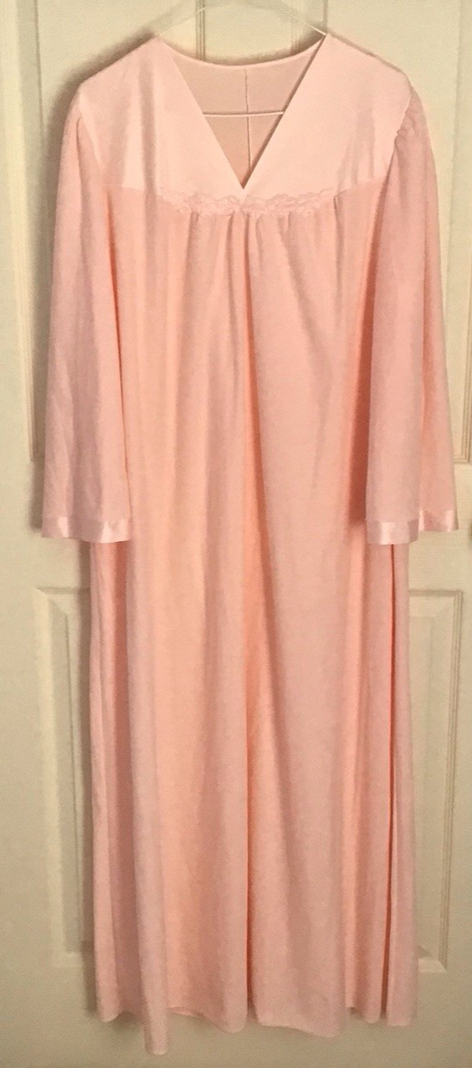 Vintage Vanity Fair PINK Long Nightgown Antron III Nylon Size LARGE~55&Prime; Long