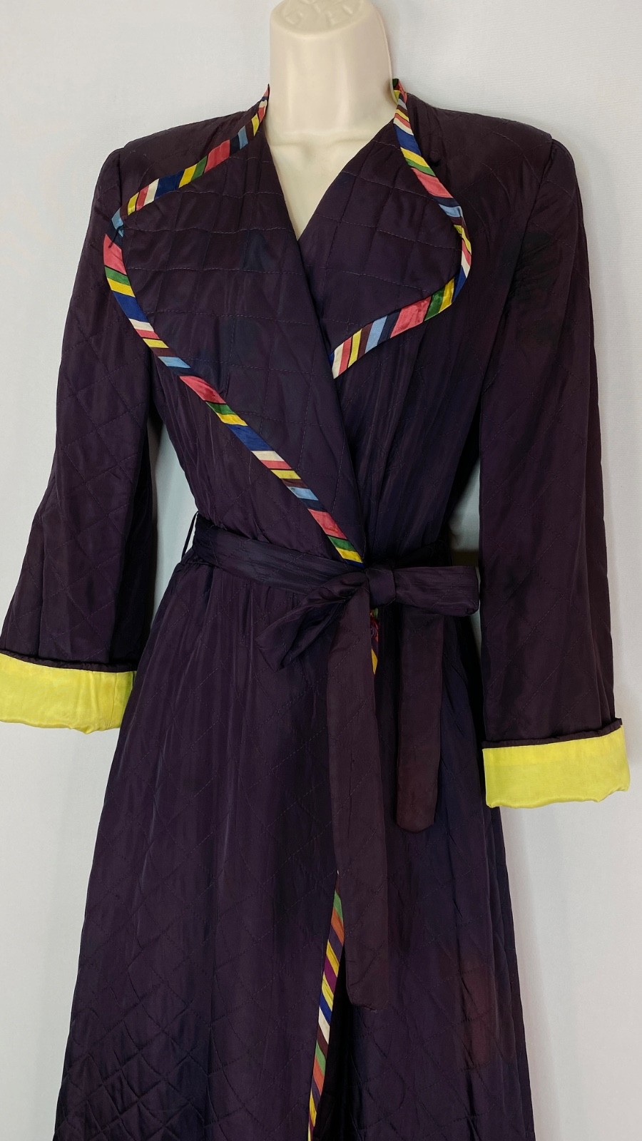 Vintage 1930s 1940s dressing robe maxi dress wrap purple yellow rainbow long