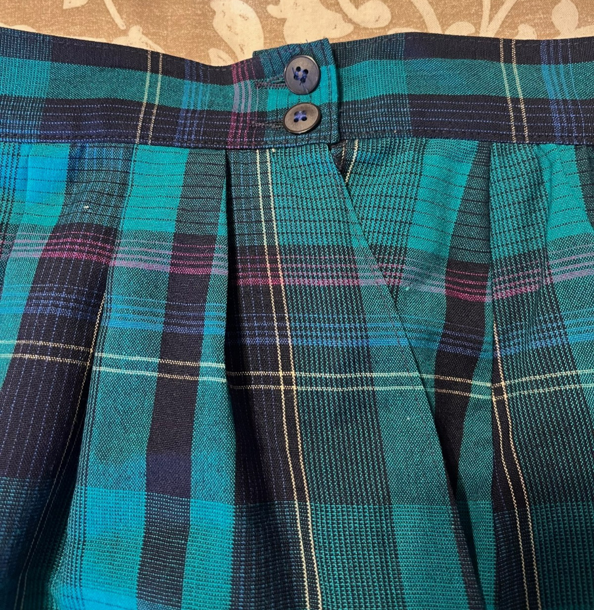 Vtg Miss Pendleton Virgin Wool Blazer Pleated Skirt Navy Turquoise Green Size 8