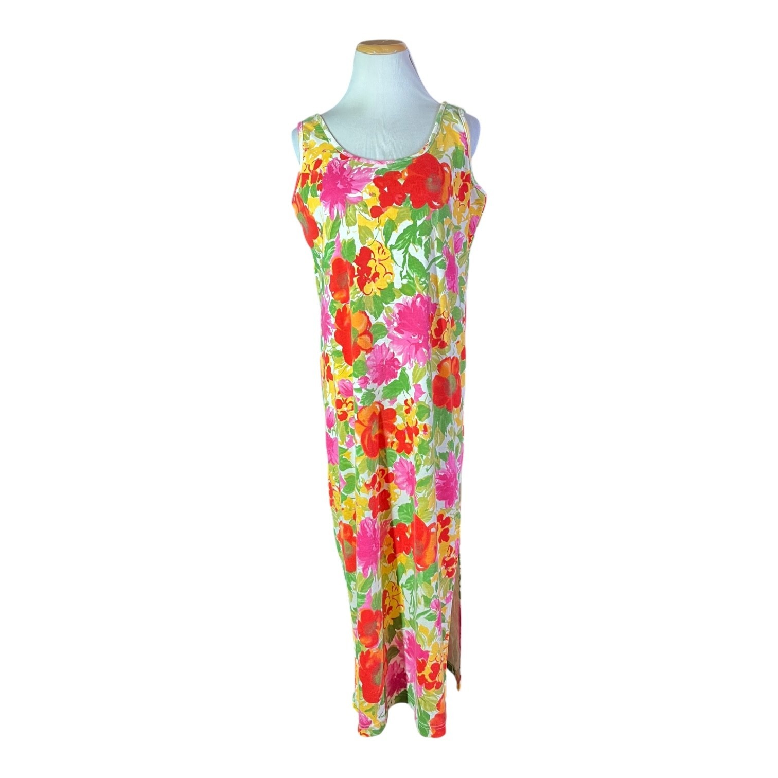 Vintage Express Tricot Size L Knit Tank Dress Floral Print