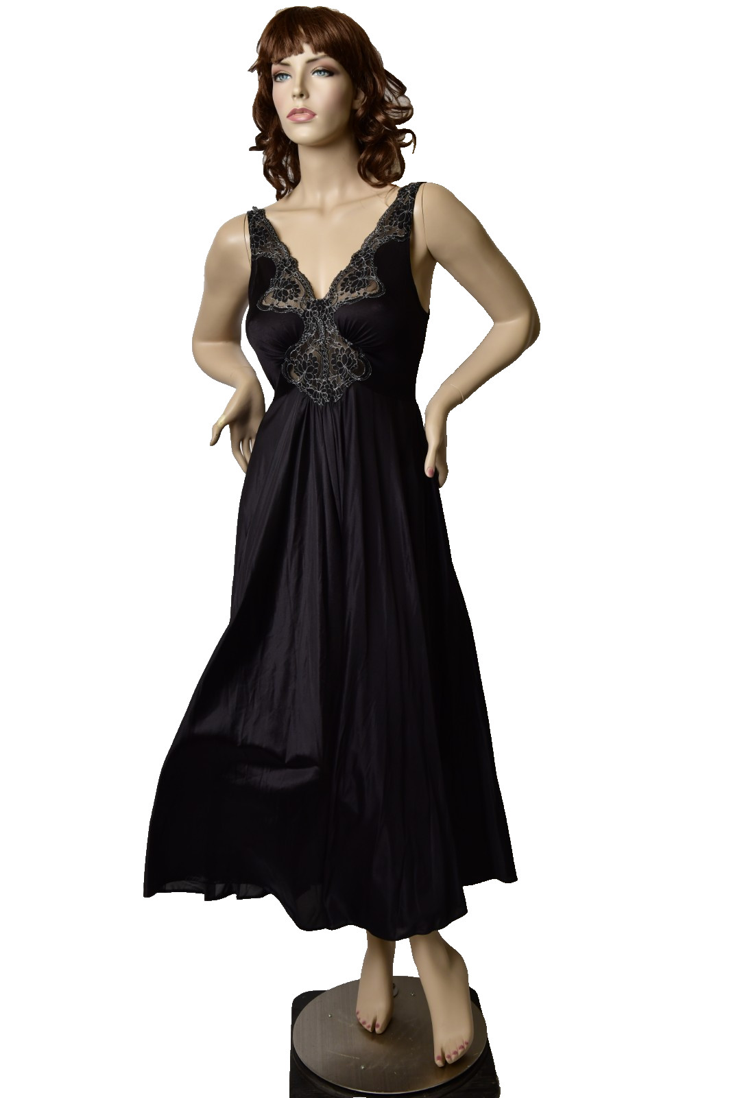 Vintage Black Vandermere Olga Style Size Med Long Nightgown