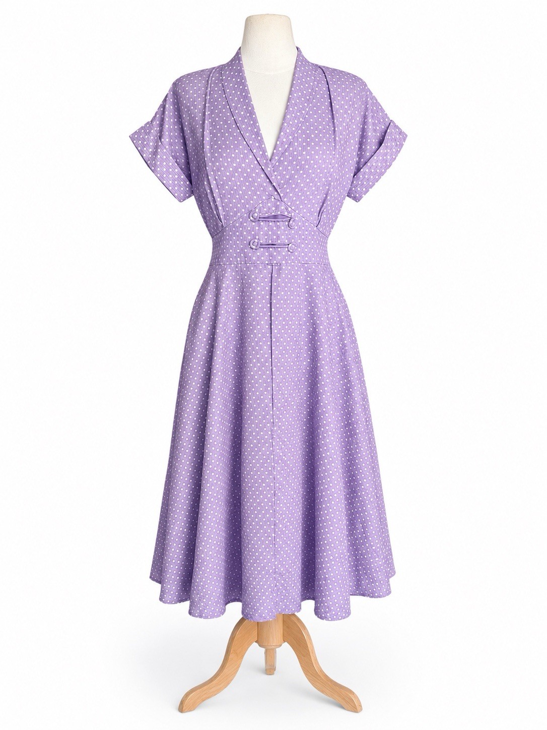 Late 1940s Vintage Lavender Polka Dot Swing Dress Paramount Studios