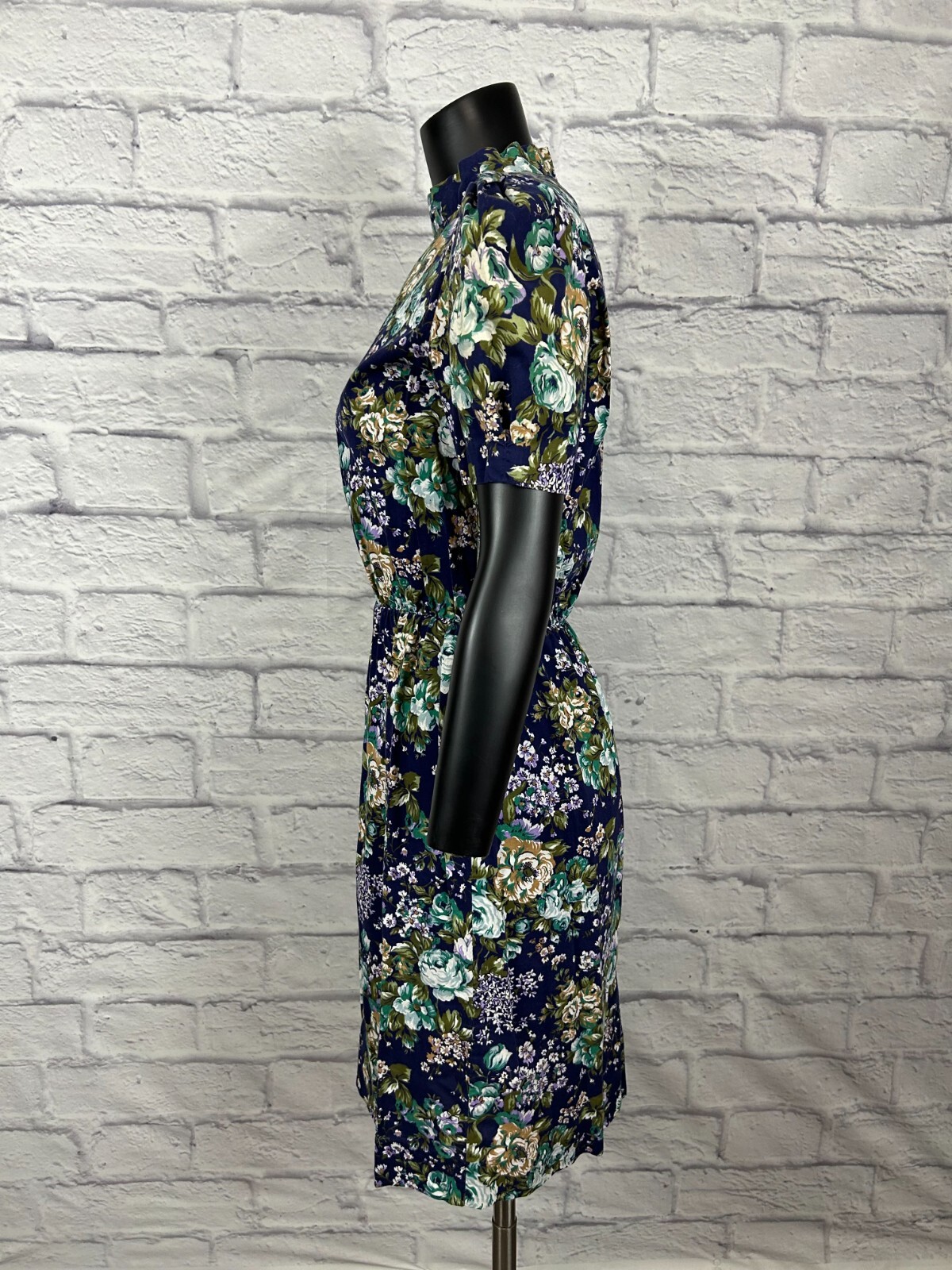 Vintage 90s High Neck Shoulder Pads Multi-color Floral Handmade Women&rsquo;s Dress