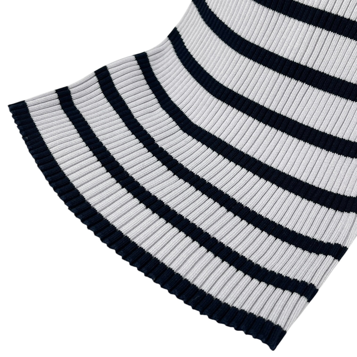 CHANEL Vintage 98P CC Logo Stripe Rib Knit T-shirt Top #40 Blue Cotton 902587