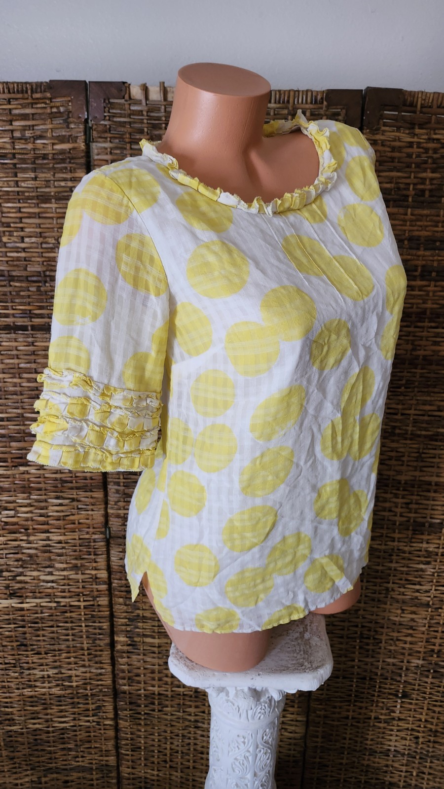 Lilly Pulitzer Silk Cotton Sunny Yellow Polka Dot Layer Top Blouse Shirt Sz 4 M