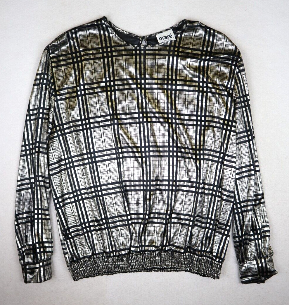 ORARE – VINTAGE 80s WOMEN&rsquo;S SILVER BLACK PLAID LONG SLEEVE BLOUSE – SIZE 22W