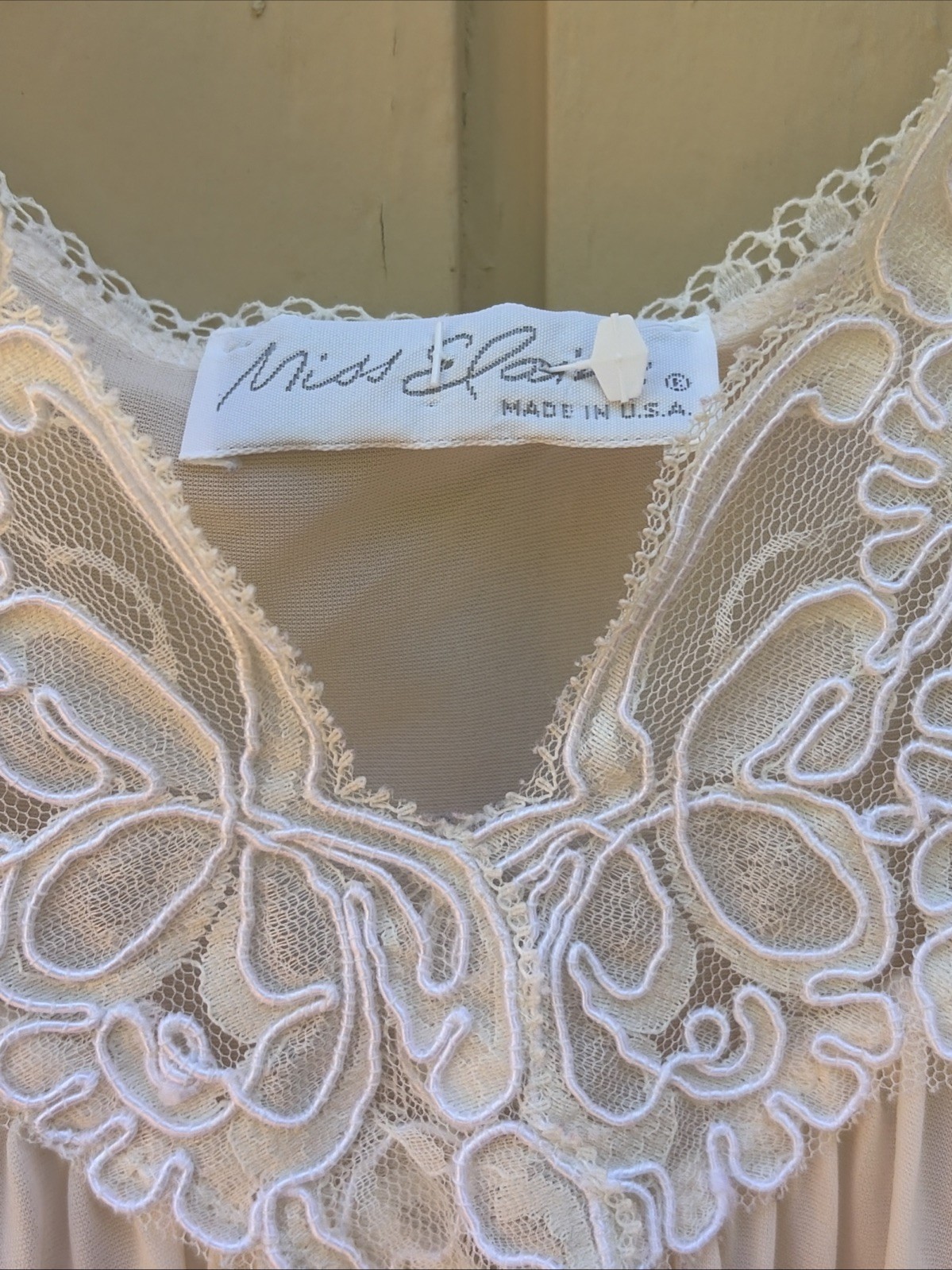 Miss Elaine Silky Nylon Nightgown XL Pink with White Lace Vtg 60-70s Lingerie