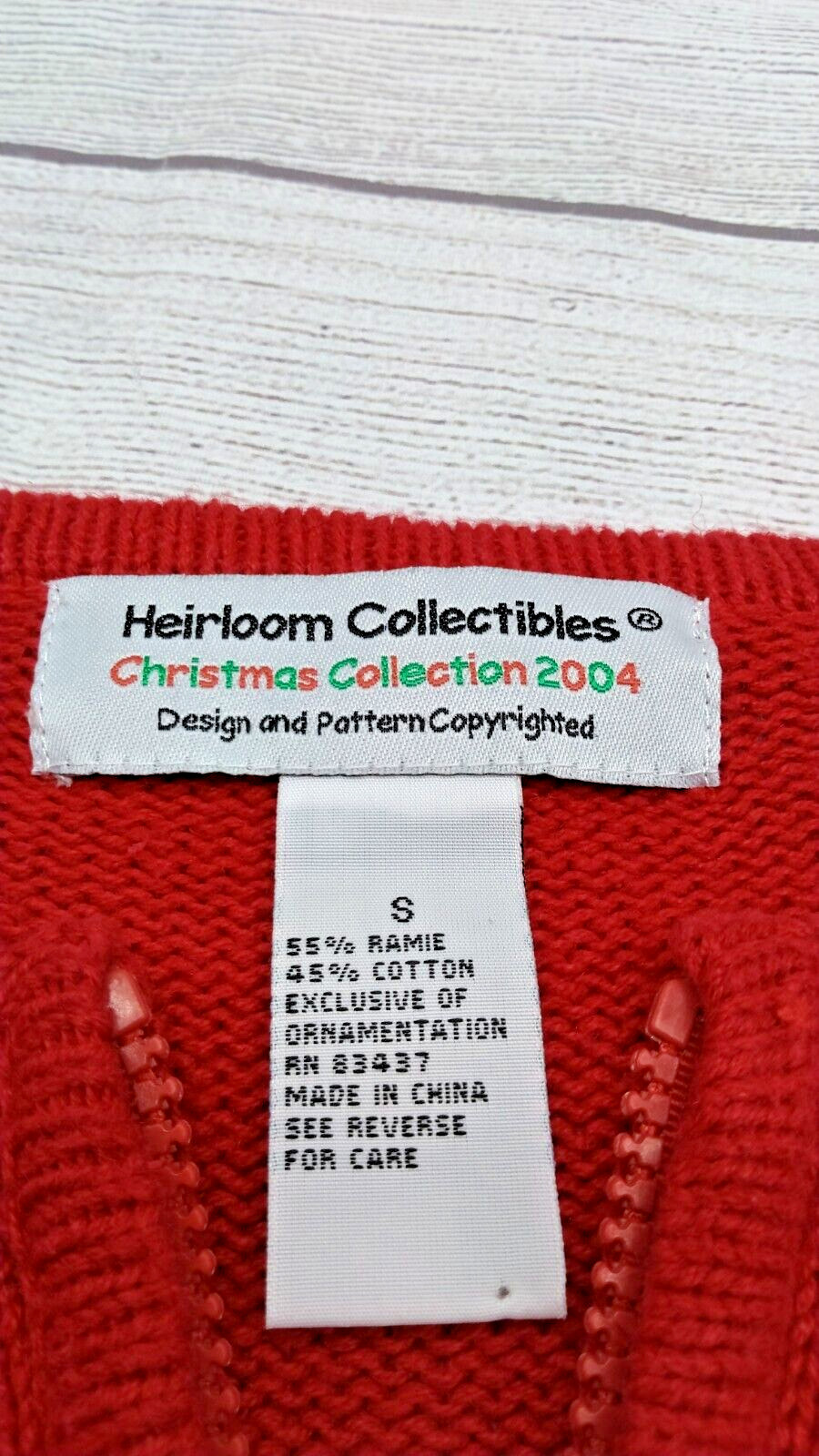 VTG 2004 Heirloom Collectables Christmas Winter Sweater Red Full Zip Size Small
