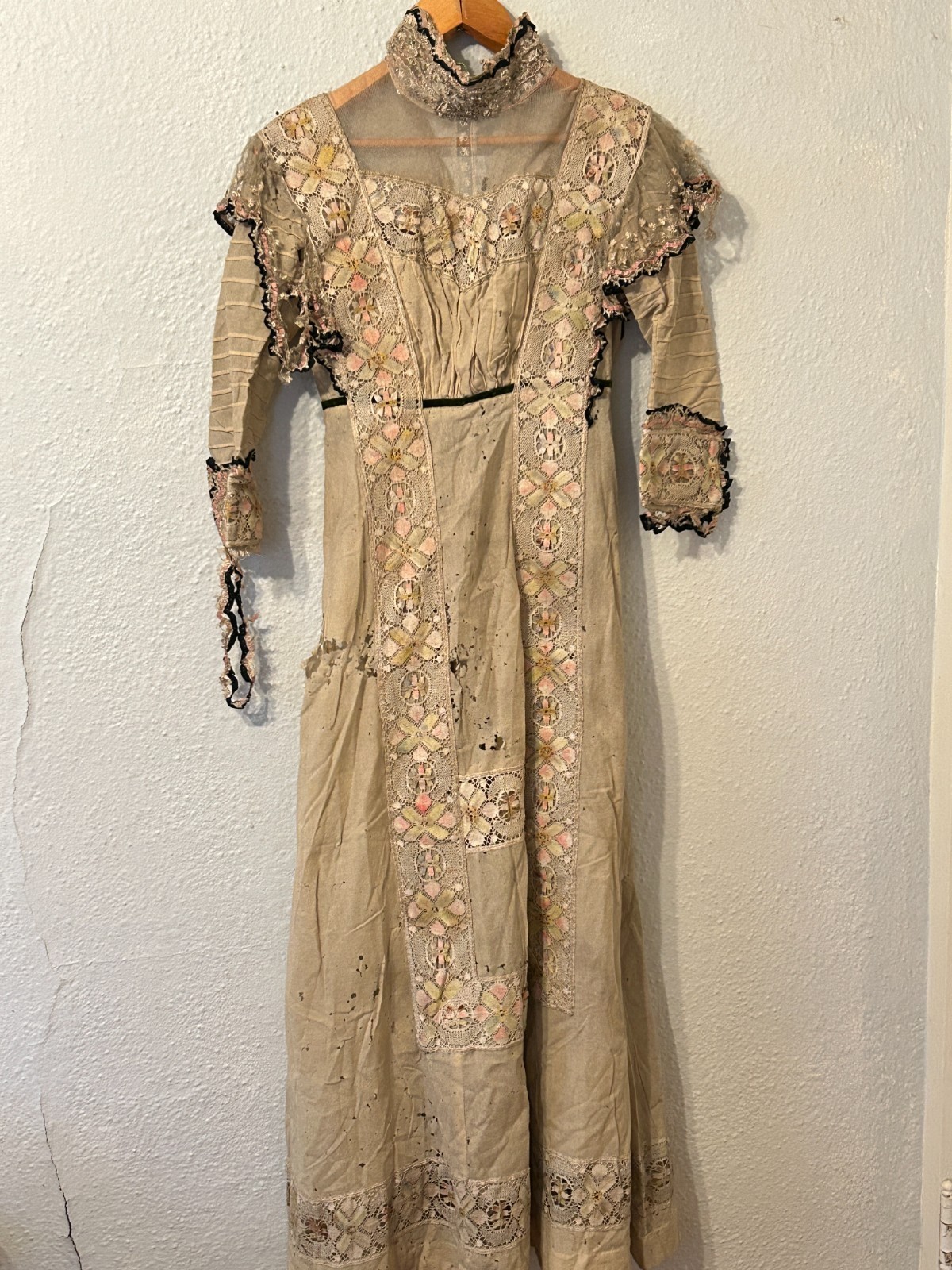 AS IS Study Antique 1890’s Victorian Gown Wool Lace Dress