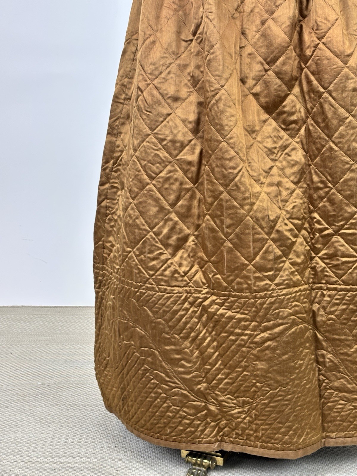 Antique 1890s Victorian Copper Brown Silk Quilted Winter Skirt Pioneerwear AS IS