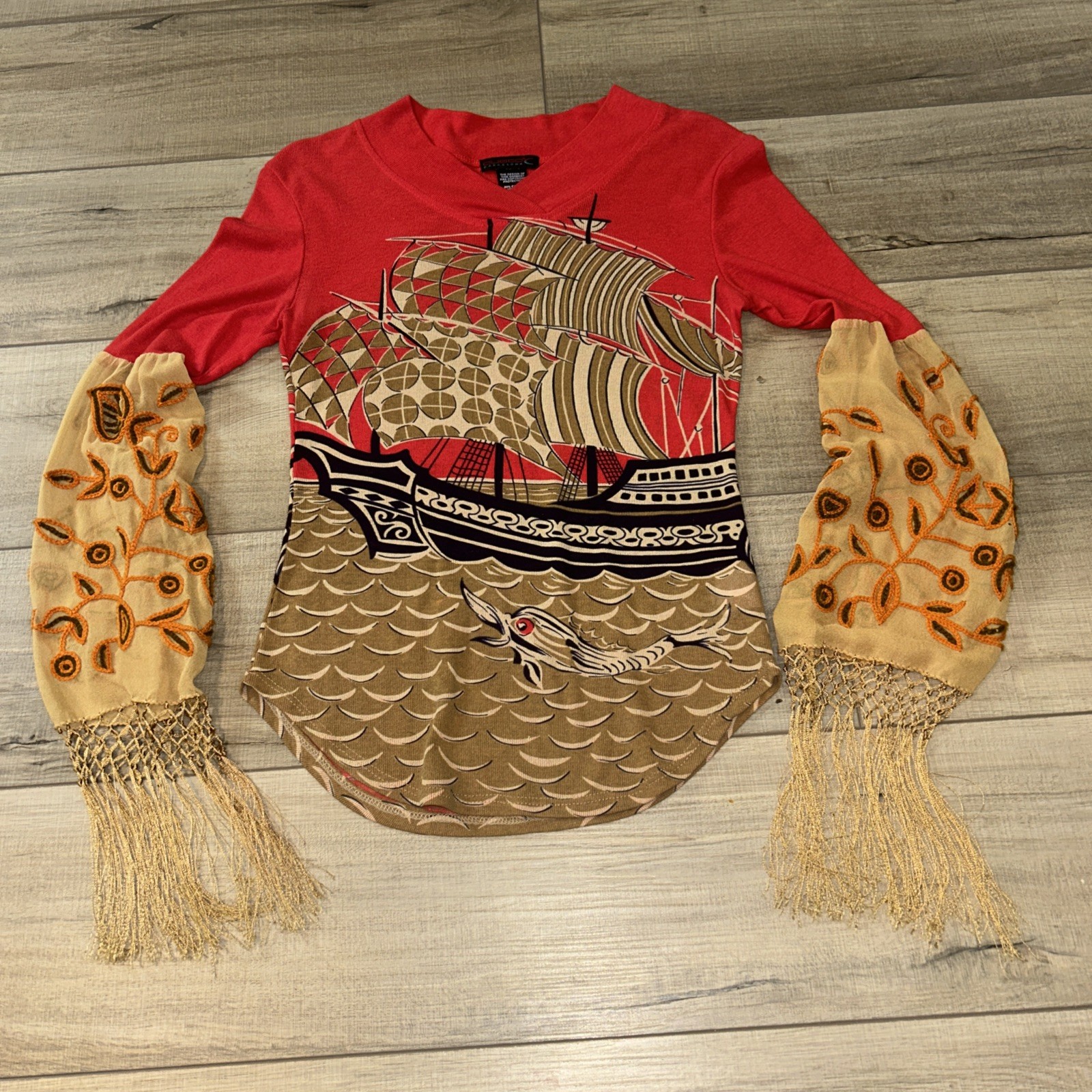 Custo Barcelona Vintage Top Art To Wear Embroidered Pheobe Friends Y2K Boho M