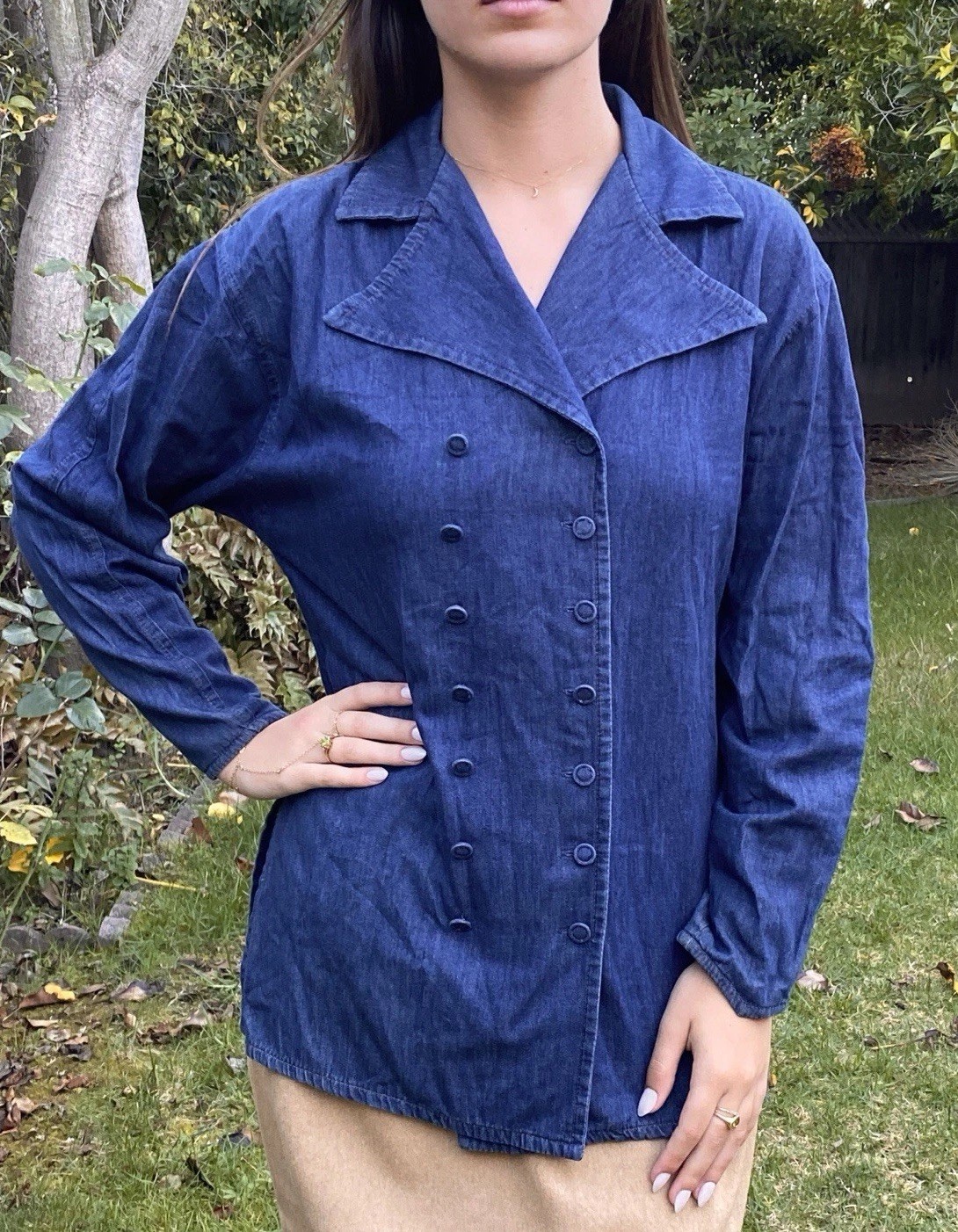 Vintage BIS BIS S Gene Ewing 100% Cotton Denim Double Breasted Jacket Blue