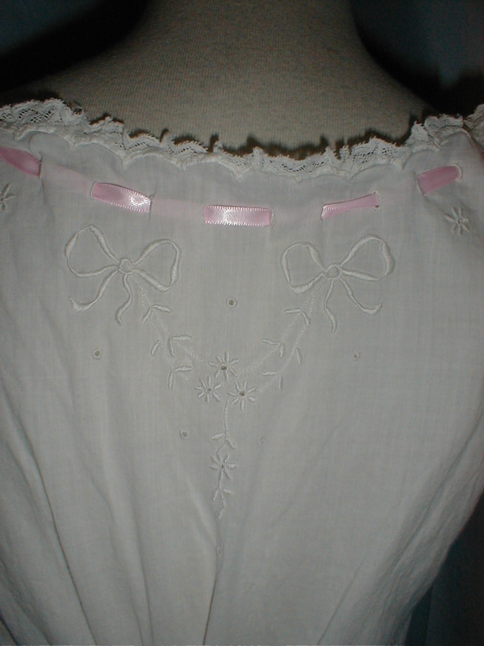 Frilly Antique Dress Slip Victorian 1890 Embroidered White Cotton