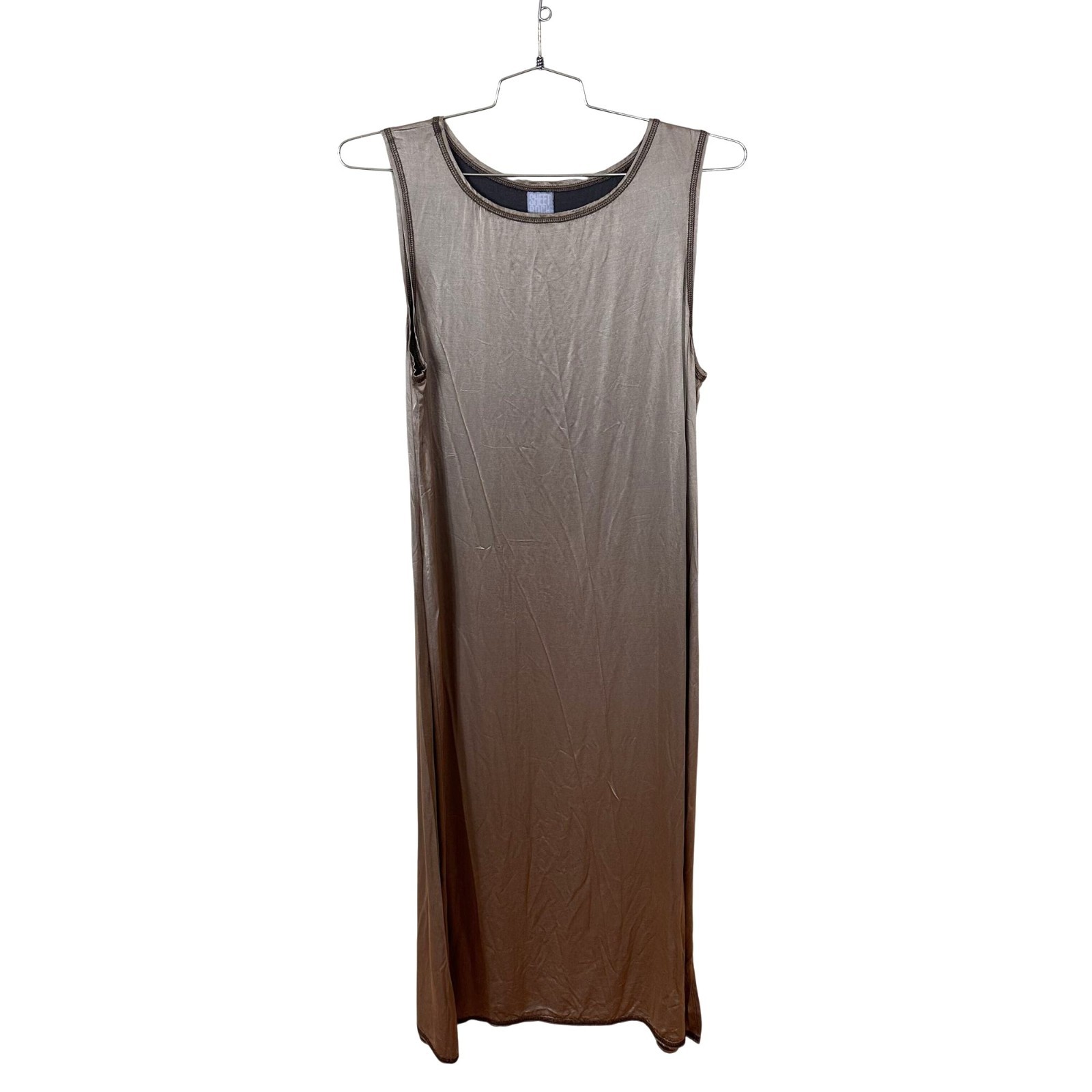 Vtg Satin Maxi Dress Large 12 in Bronze Sheet Rock Metalic 90s Sheath