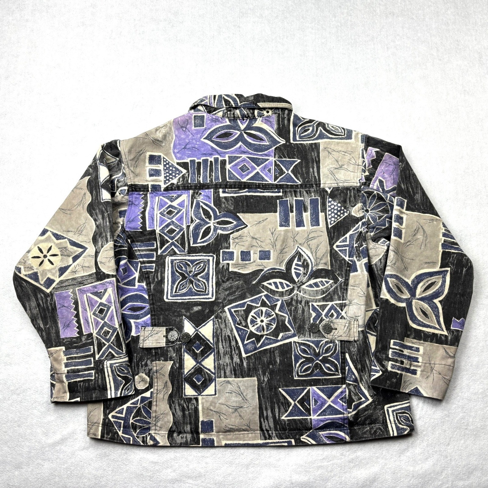 Vintage 90s Chicos Jacket Size 3 Purple Ikat Cotton Canvas Chore Large XL