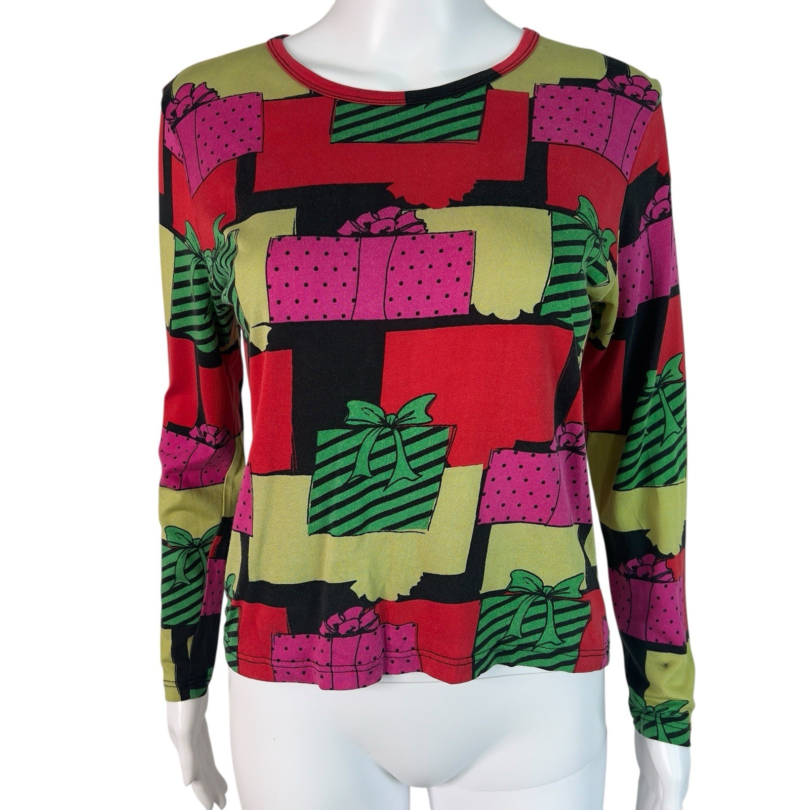 VTG DOLCETTI Top Tee Shirt Holiday Gift Modern Christmas Silk Cotton Knit Size M