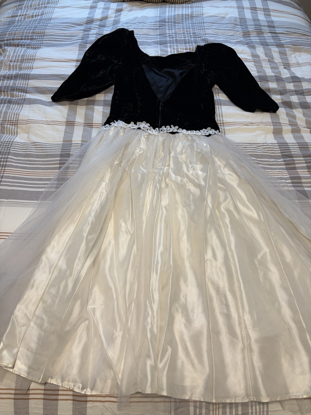 Vtg 70&rsquo;s ALFRED ANGELO Black Velvet White Tulle Party Dress~ 7/8~Union Label USA
