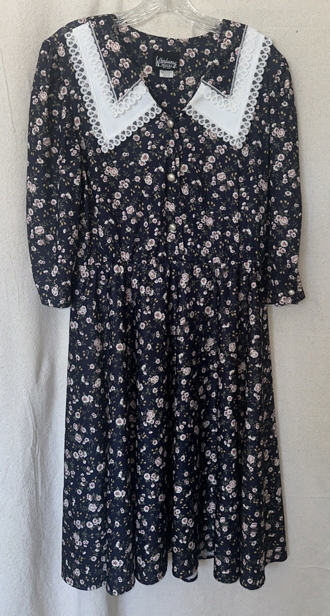 Vintage Modest Romance 12P Floral Prairie Dress Lace Collar Cottagecore USA
