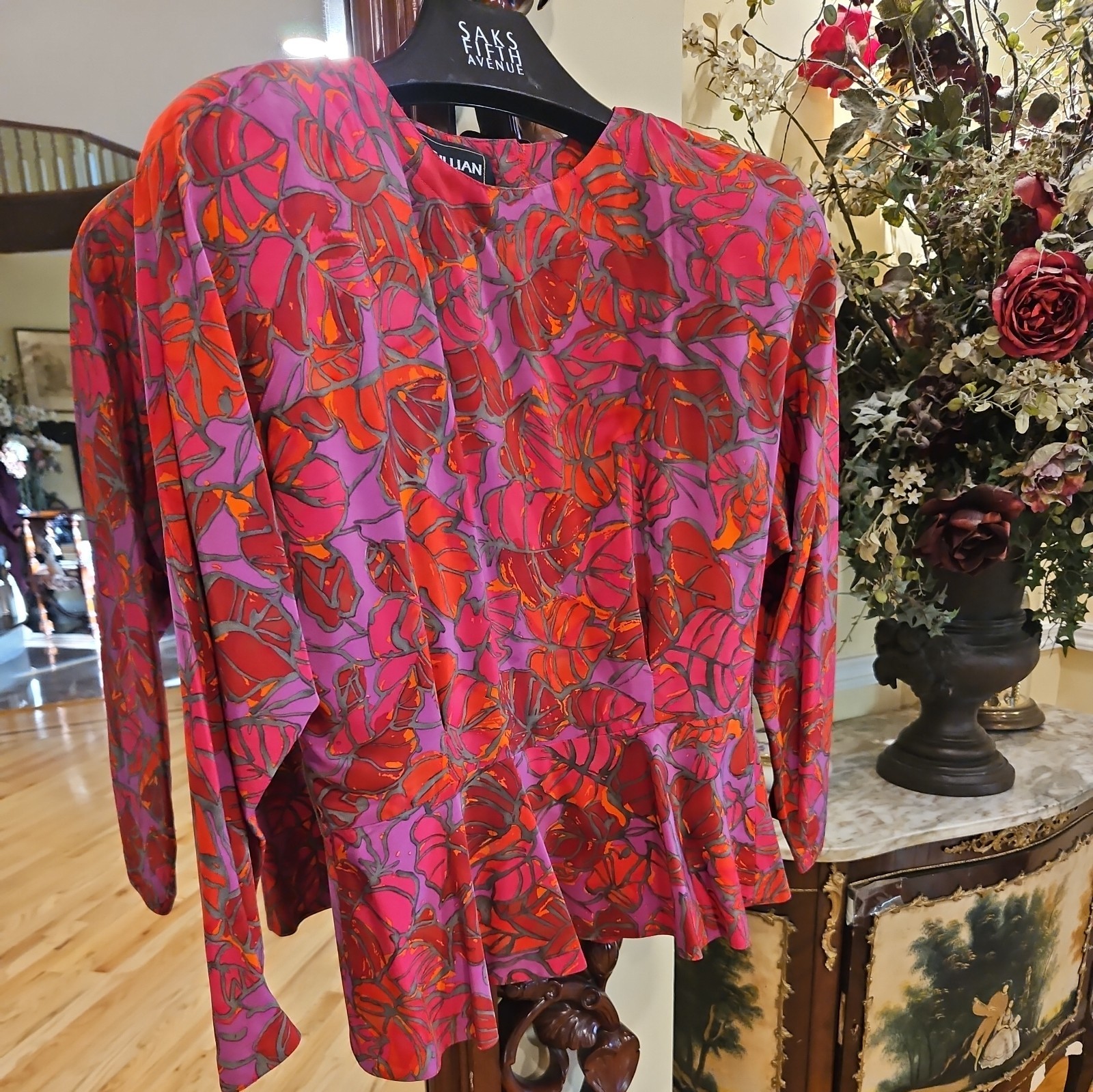 Silks by St. Gillian blouse/ jacket 100% Silk Size 14 VTG 80s Pads A5