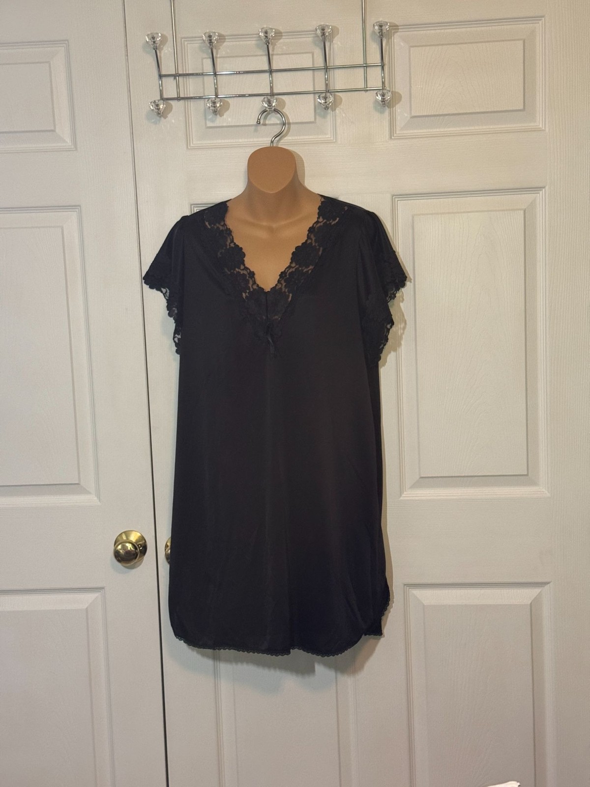 Vintage Petra Fashions Womens Short Sleeve Black Nightgown M