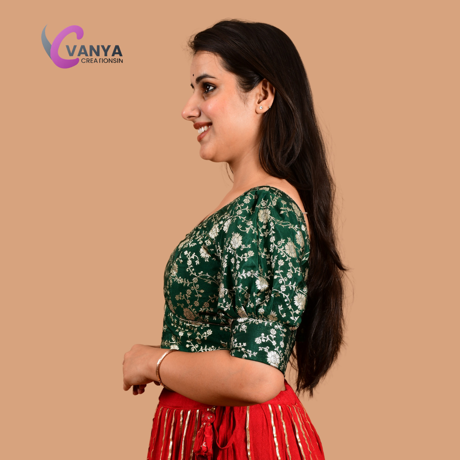 Banarasi Brocade Handcrafted Sari Blouse V Neck Top for Women Backless Luxurious