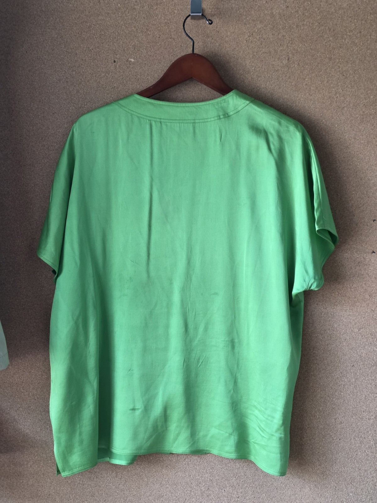 Vintage Jaeger 100% Silk Green Button Front Short Sleeve Flowy XL