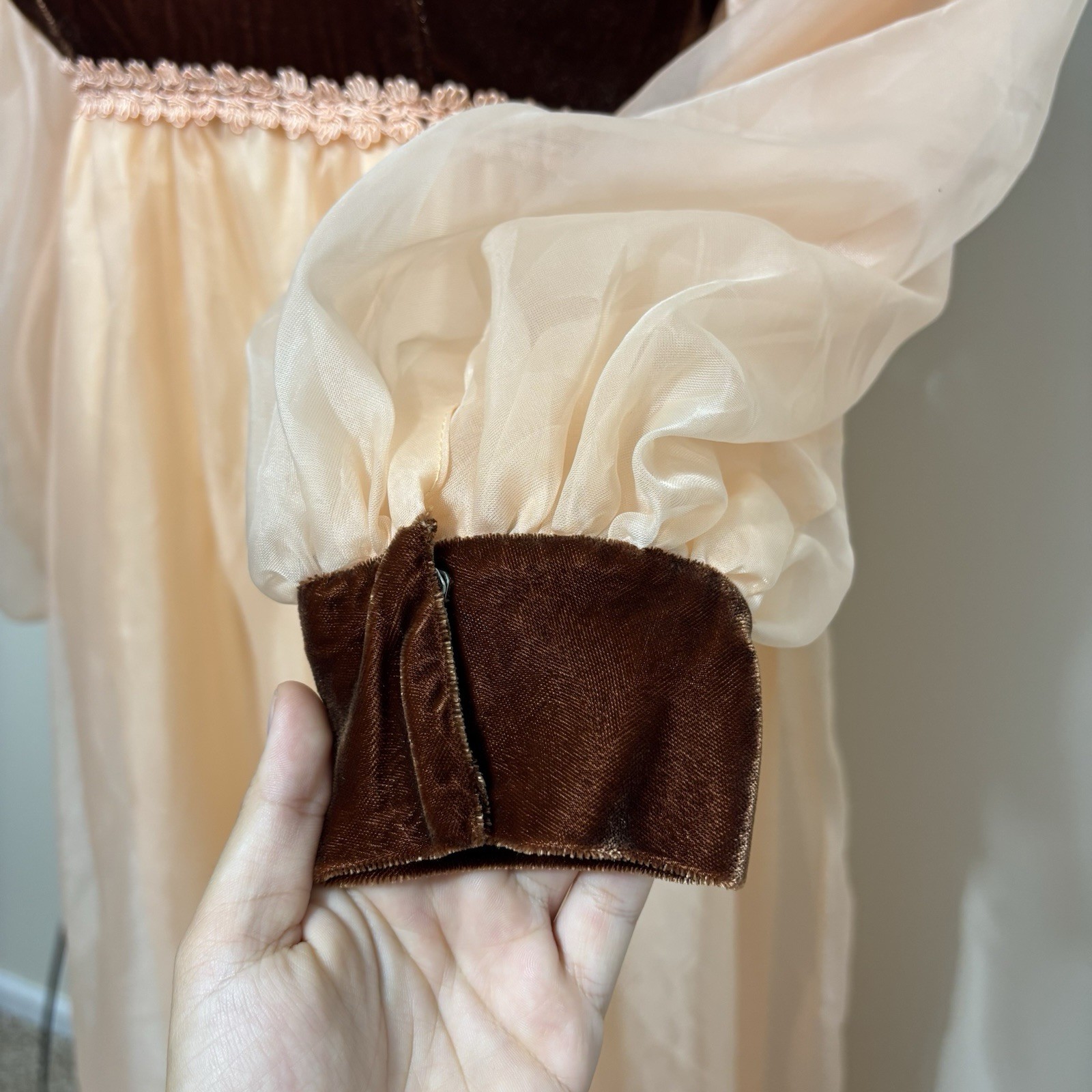 Vtg 60s Lorrie Deb Velvet Chiffon Bridgerton Renaissance Romantic Maxi Dress XS